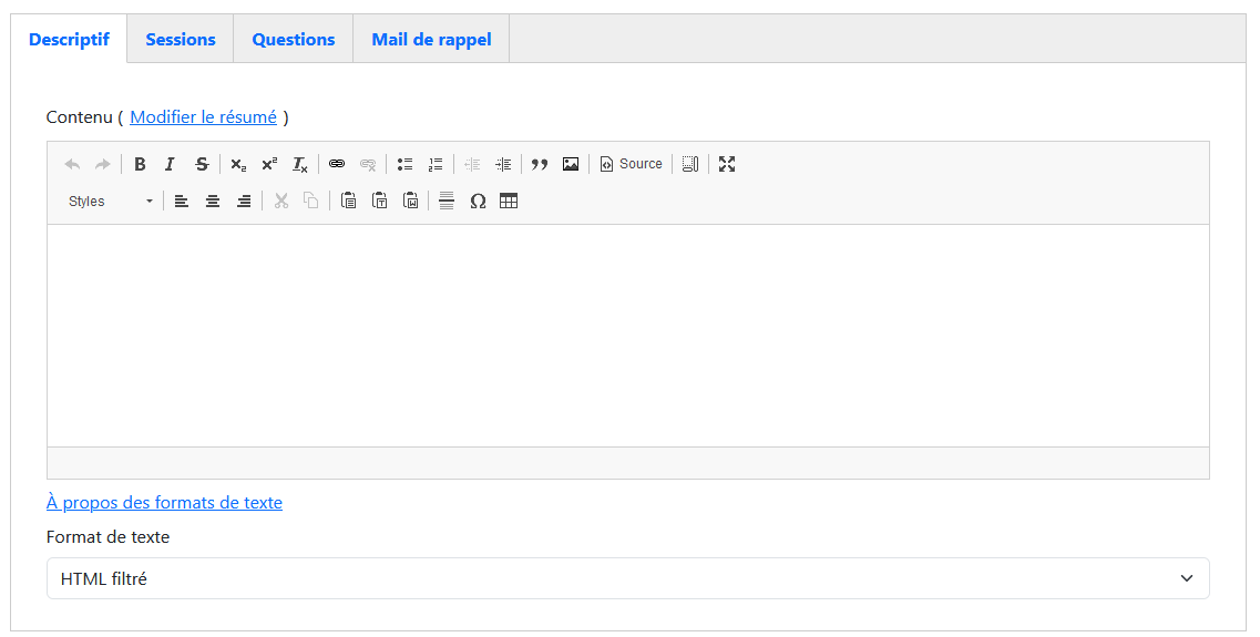 Evénement - Onglet Descriptif