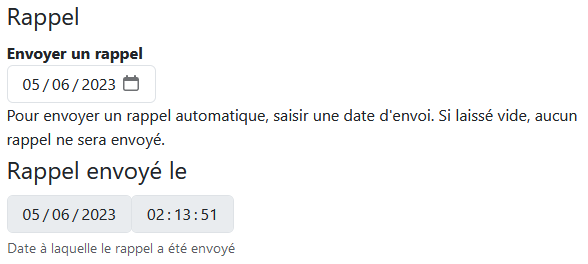 Evénement - Onglet Session - Mail rappel