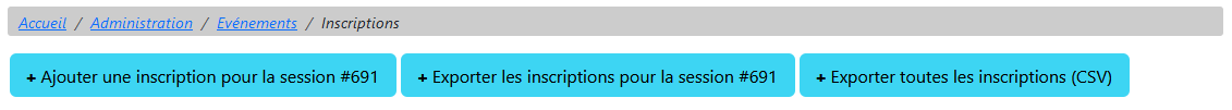 Evénements - Inscriptions - Boutons