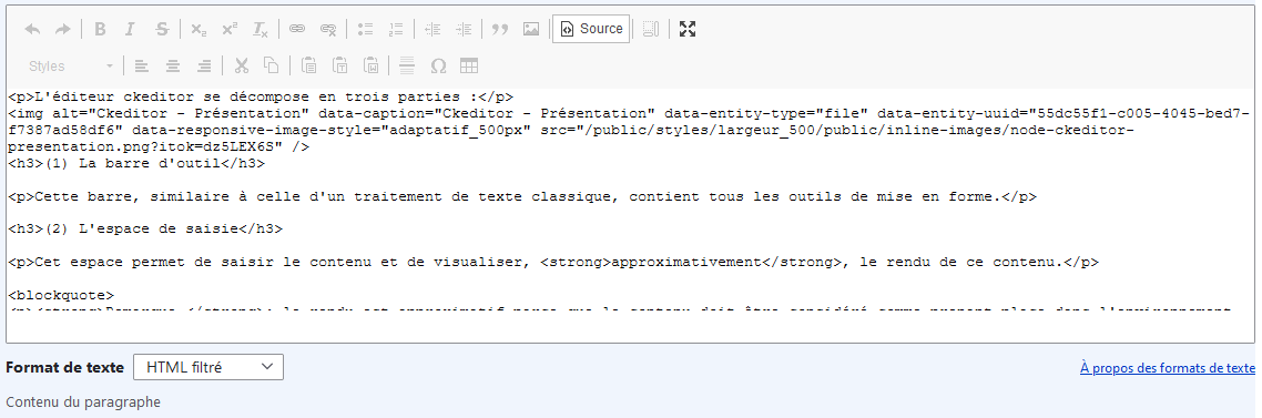 Ckeditor - Mode d'affichage source