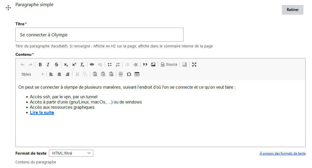 Formulaire paragraphe simple