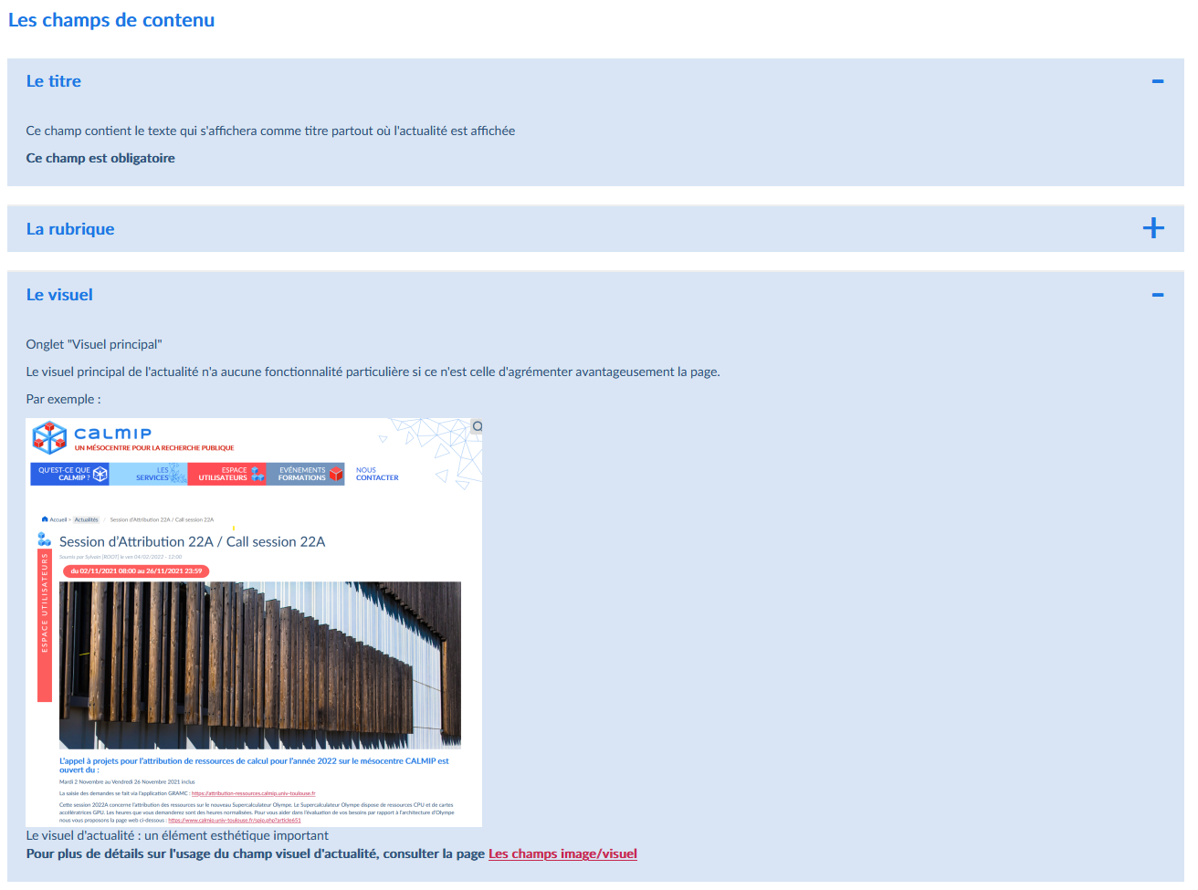 Section d'onglets - Affichage front