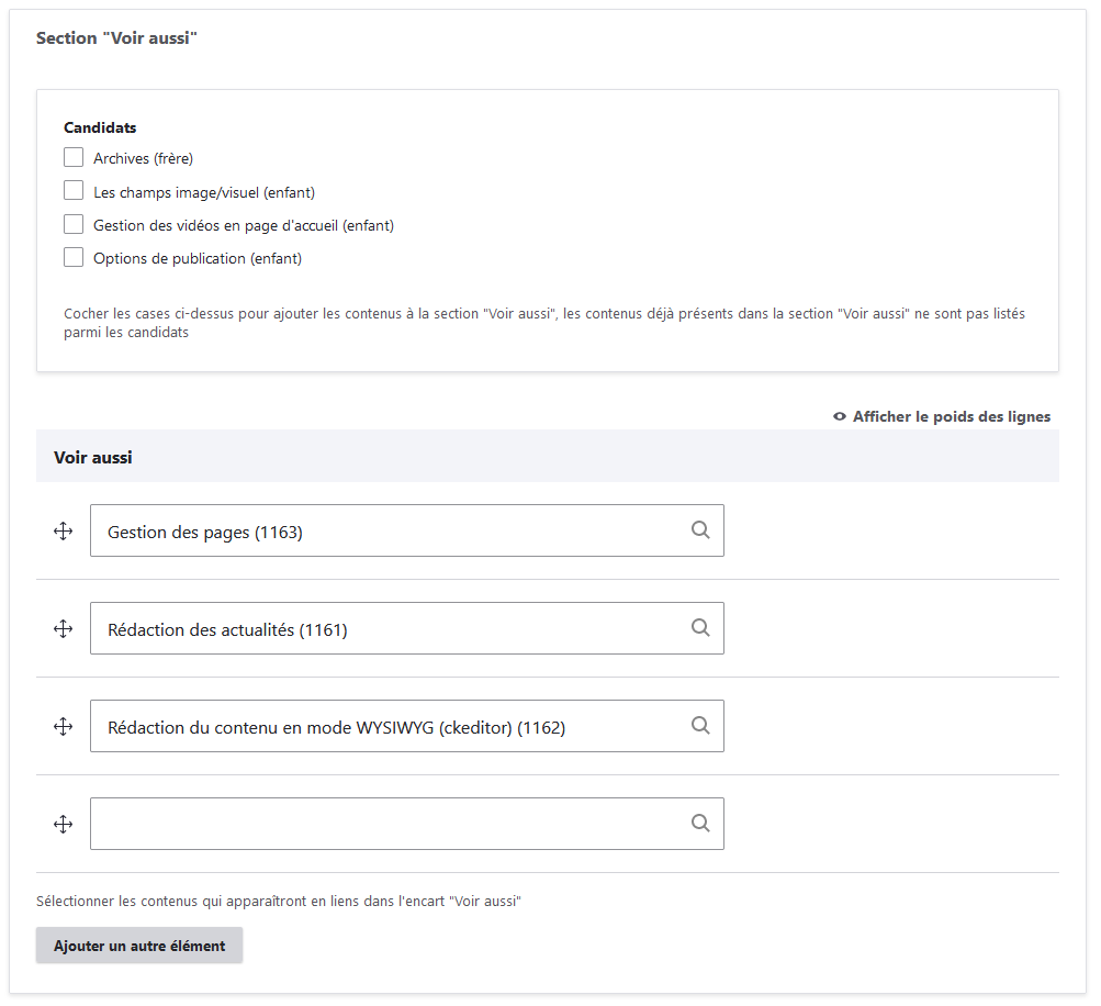 Page - Section "Voir aussi" - Formulaire