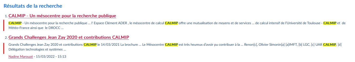 Résultats de la recherche transversale